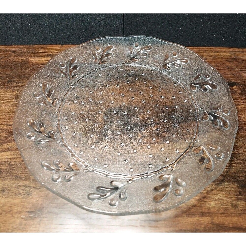 Vtg Anchor Hocking Frosted Glass Serving Platter 12 3/8" Amanda Pattern